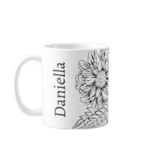 Chrysanthemum Zwarte Lijntekening met Uw Naam