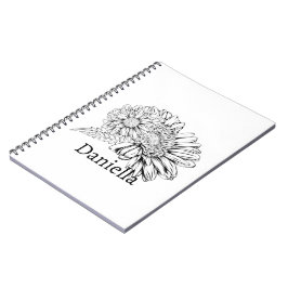 Chrysanthemum Zwarte Lijntekening met Uw Naam Notitieboek