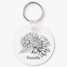 Chrysanthemum Zwarte Lijntekening met Uw Naam