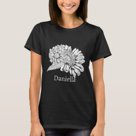 Chrysanthemum Zwarte Lijntekening met Uw Naam T-shirt