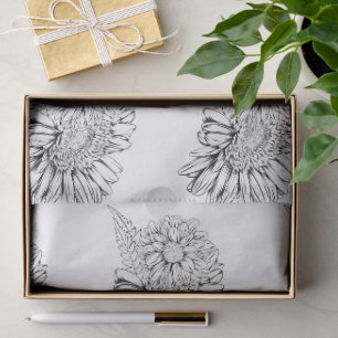 Chrysanthemum Zwarte Lijntekening met Uw Naam Tissuepapier