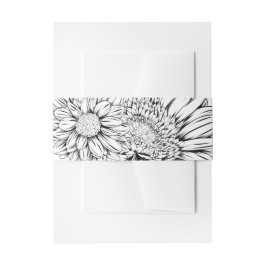 Chrysanthemum Zwarte Lijntekening met Uw Naam Uitnodigingen Wikkel