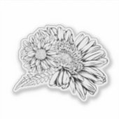Chrysanthemum Zwarte Lijntekening Sticker (Voorkant)
