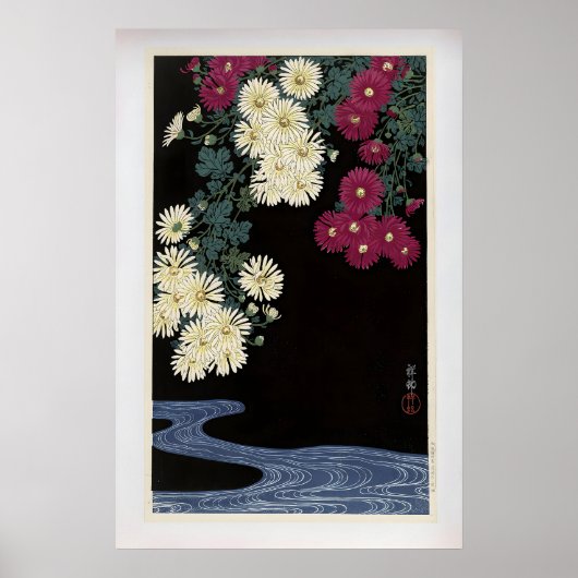 Chrysanthemums and Running Water by Ohara Koson Poster (Voorkant)