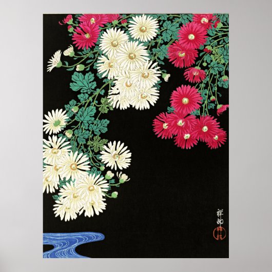 Chrysanthemums, beautiful painting by Ohara Koson Poster (Voorkant)