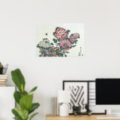 Chrysanthemums & Bee, Japanse kunst door Hokusai Poster (Thuiskantoor)