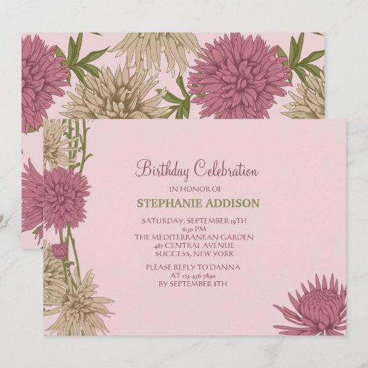 Chrysanthemums Floral Invitation Kaart (Voorkant / Achterkant)