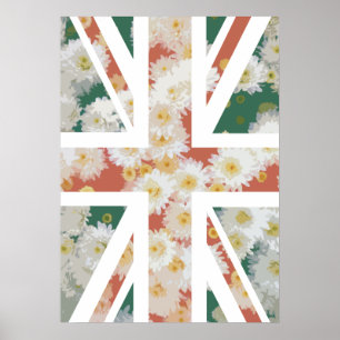 Chrysanthemums Flower Union Jack British (UK) Flag Poster