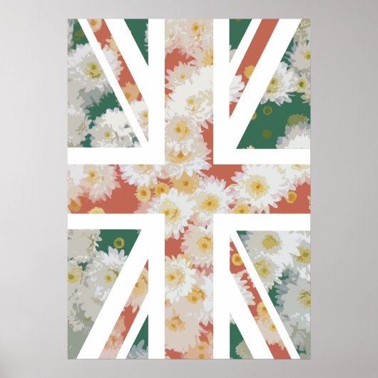 Chrysanthemums Flower Union Jack British (UK) Flag Poster (Voorkant)