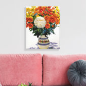 Chrysanthemums in een patterned jug 2005 canvas afdruk (Insitu (Woonkamer))