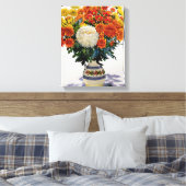 Chrysanthemums in een patterned jug 2005 canvas afdruk (Insitu (Slaapkamer))