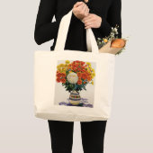 Chrysanthemums in een patterned jug 2005 grote tote bag (Voorkant (product))