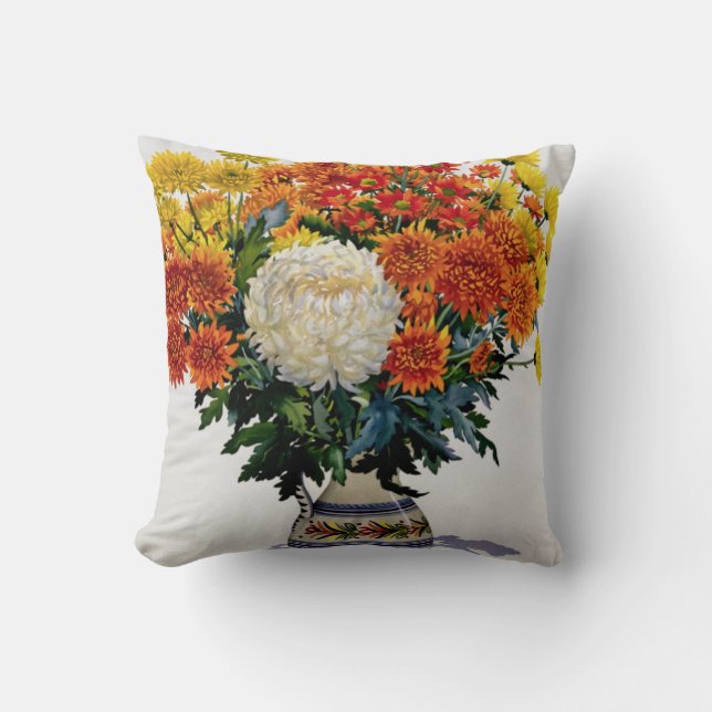 Chrysanthemums in een patterned jug 2005 kussen (Voorkant)