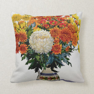 Chrysanthemums in een patterned jug 2005 kussen