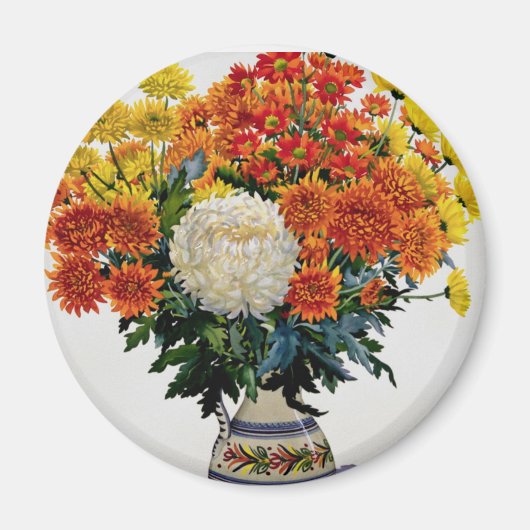 Chrysanthemums in een patterned jug 2005 magneet (Voorkant)