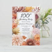 Chrysanthemums Peonies Floral 100ste verjaardagsfe Kaart (Staand voorkant)