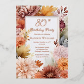 Chrysanthemums Peonies Floral 80ste verjaardagsfee Folie Uitnodiging (Voorkant)