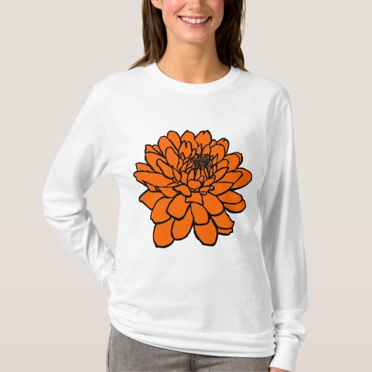Chrysanthemumtekening - zwart en Oranje T-shirt (Voorkant)