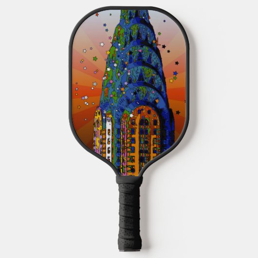 Chrysler Building #5 - Psychedelic Style Pickleball Paddle (Voorkant)