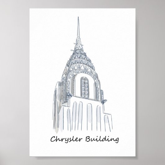 Chrysler Building Black en White Sketch Poster (Voorkant)