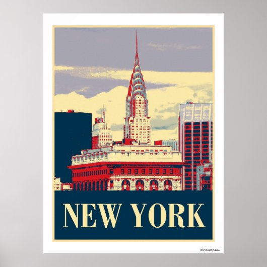 Chrysler Building in Red White Blue Poster (Voorkant)