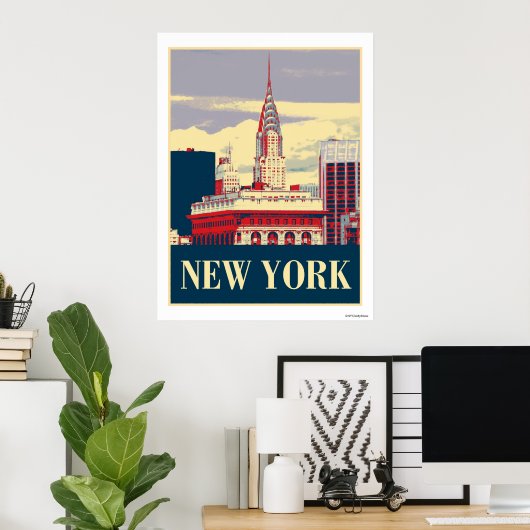Chrysler Building in Red White Blue Poster (Thuiskantoor)