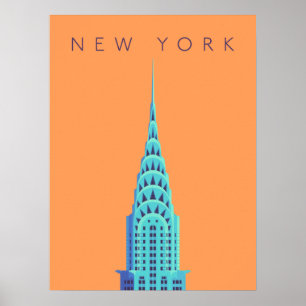 Chrysler Building New York Art Deco - Text Oranje Poster