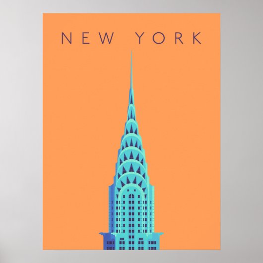 Chrysler Building New York Art Deco - Text Oranje Poster (Voorkant)
