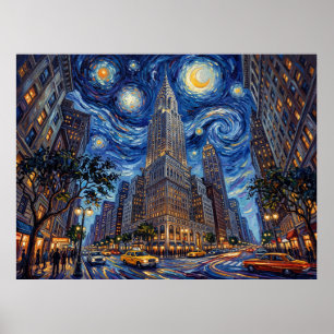 Chrysler Building New York Onder Sterrennacht Poster