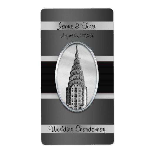 Chrysler Building Party Wijnlabel Zwart Zilver BW Etiket (Voorkant)