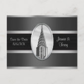 Chrysler Building Save the Date Grijs Zilver BW Aankondigingskaart (Voorkant)