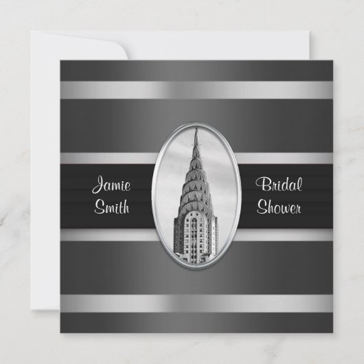 Chrysler Building Uitnodiging Zwart, Zilver (Voorkant)