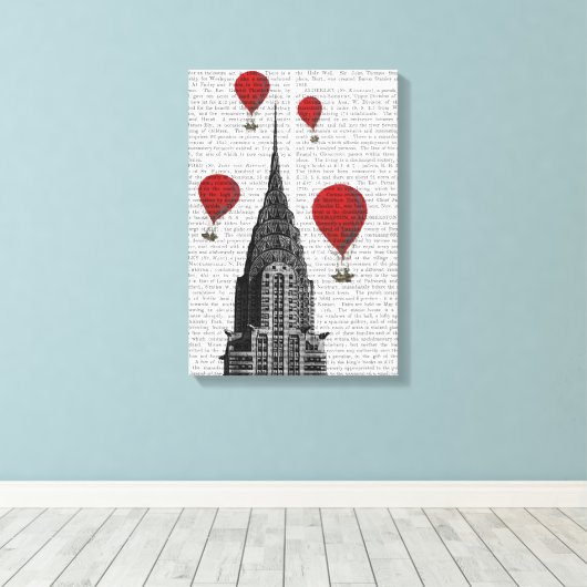Chrysler-gebouw en Red Hot Air-ballonnen Canvas Afdruk (Insitu (Houten vloer))