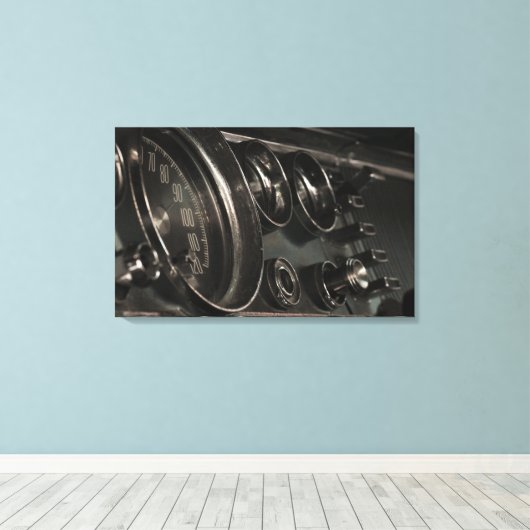 Chrysler New Yorker Dashboard Canvas 1964 Afdruk (Insitu (Houten vloer))