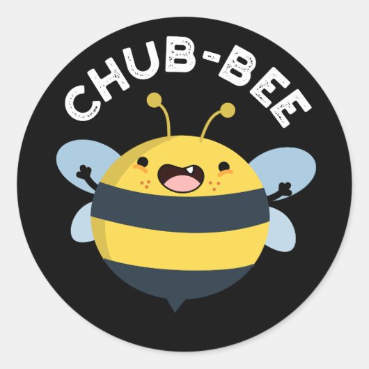 Chub-bee Funny Chubby Bee Pun Dark BG Ronde Sticker (Voorkant)