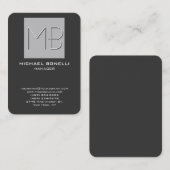 Chubby afgerond hoekgrijs monogram visitekaartje (Voorkant / Achterkant)