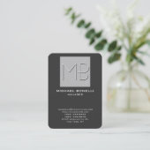 Chubby afgerond hoekgrijs monogram visitekaartje (Staand voorkant)