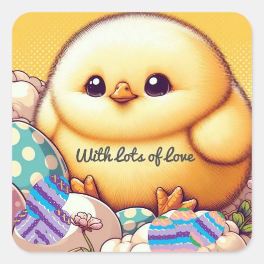 Chubby Baby Chick Met Eieren Vierkante Sticker (Voorkant)