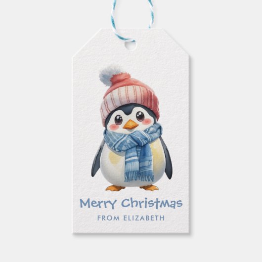 Chubby Baby Penguin Vakantie Kerst Schattige Cadeaulabel (Voorkant)