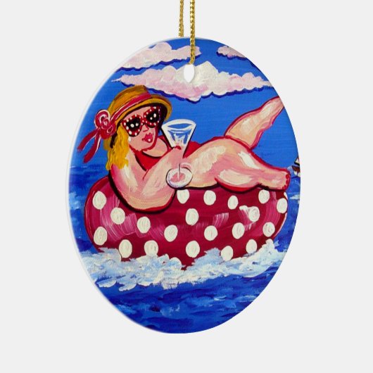 Chubby Beach Diva met Martini Round Ornament (Rechts)