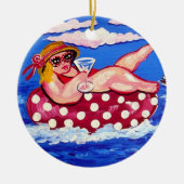 Chubby Beach Diva met Martini Round Ornament (Voorkant)