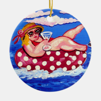 Chubby Beach Diva met Martini Round Ornament