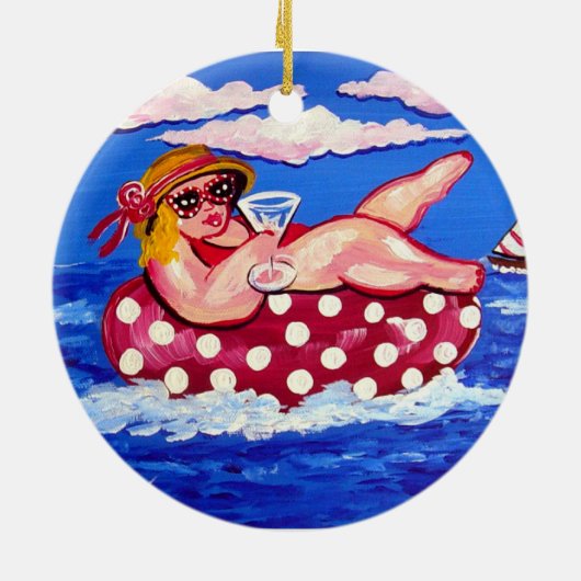 Chubby Beach Diva met Martini Round Ornament (Achterkant)