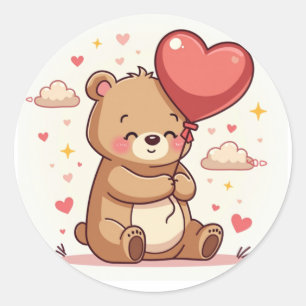 Chubby Beer knuffelende hartballon Ronde Sticker