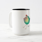 Chubby Bird Peep, Whimsical bird, colourfull Tweekleurige Koffiemok (Voorkant links)