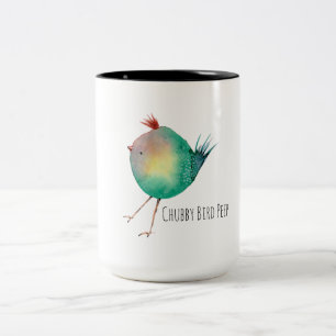 Chubby Bird Peep, Whimsical bird, colourfull Tweekleurige Koffiemok