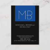 Chubby blauwe zwarte achtergrond monogrammen visitekaartje (Voorkant)