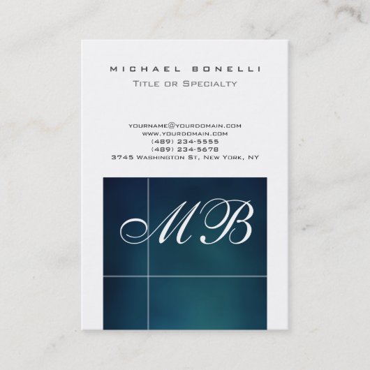 Chubby Blue Script Monogram Witte Visitekaart Visitekaartje (Voorkant)
