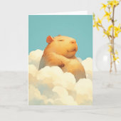 Chubby Capybara rust op een wolk Kaart (Gele Bloem)