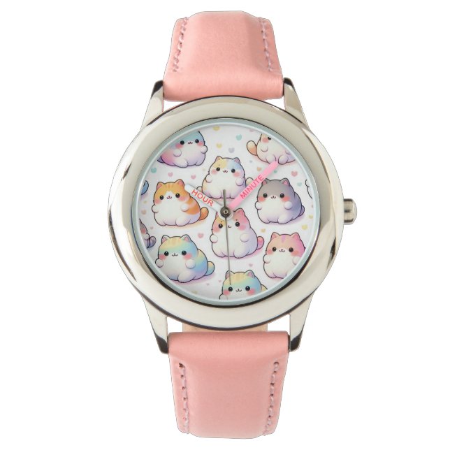 Chubby Cartoon Cat Collectie met harten Horloge (Voorkant)